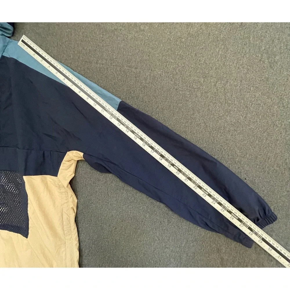 Oakley Mens Performance Fit Half Zip‎ Windbreaker Hooded Jacket Navy Tan Small